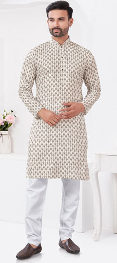 White and Off White color Kurta Pyjamas in Rayon fabric with Digital Print work