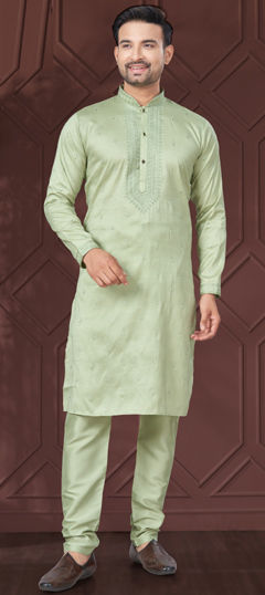 Green color Kurta Pyjamas in Art Silk fabric with Embroidered, Sequence work