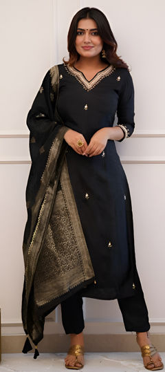 Black and Grey color Salwar Kameez in Viscose fabric with Embroidered, Sequence work