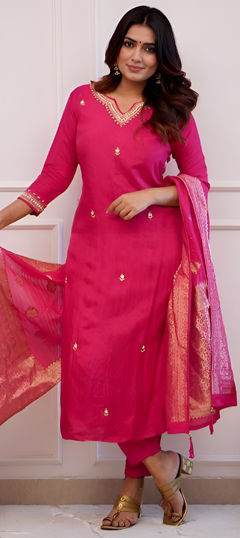 Pink and Majenta color Salwar Kameez in Viscose fabric with Embroidered, Sequence work