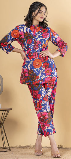 Blue color Co-ords Set in Cotton fabric with Printed work