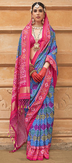 Blue color Saree in Silk fabric with Printed work