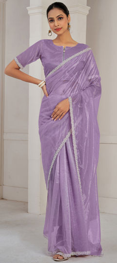 Purple and Violet color Saree in Organza Silk fabric with Lace work