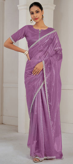 Pink and Majenta color Saree in Organza Silk fabric with Lace work