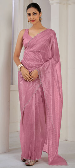 Pink and Majenta color Saree in Organza Silk fabric with Lace work