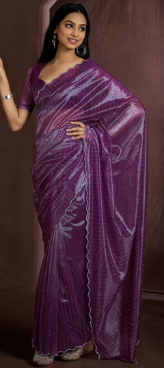 Purple and Violet color Saree in Organza Silk fabric with Lace work