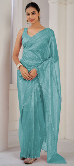 Blue color Saree in Organza Silk fabric with Lace work