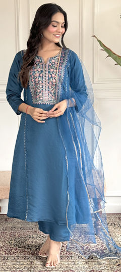 Blue color Salwar Kameez in Viscose fabric with Embroidered work