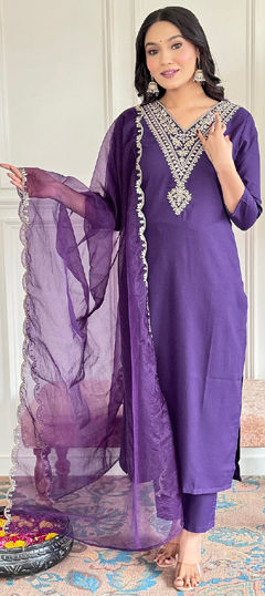 Purple and Violet color Salwar Kameez in Rayon fabric with Embroidered work