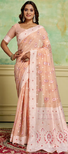 Pink and Majenta color Saree in Cotton fabric with Weaving work