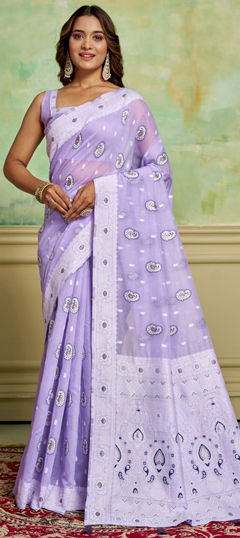 Purple and Violet color Saree in Cotton fabric with Weaving work