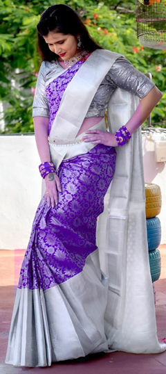 Purple and Violet color Saree in Art Silk fabric with Weaving work
