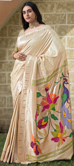 Beige and Brown color Saree in Art Silk fabric with Floral, Printed work