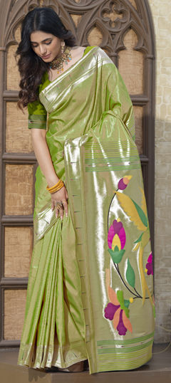 Green color Saree in Art Silk fabric with Floral, Printed work