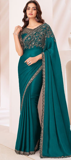 Blue color Saree in Chiffon fabric with Embroidered work