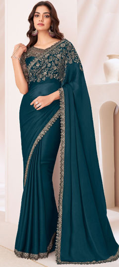 Blue color Saree in Chiffon fabric with Embroidered work