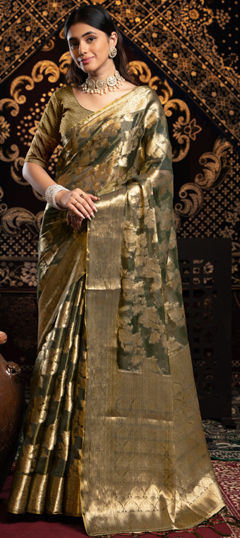 Black and Grey color Saree in Art Silk fabric with Weaving work