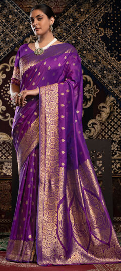 Purple and Violet color Saree in Banarasi Silk fabric with Weaving, Zari work