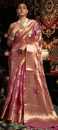 Purple and Violet color Saree in Art Silk fabric with Weaving work