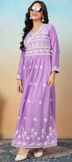 Purple and Violet color Salwar Kameez in Rayon fabric with Embroidered work
