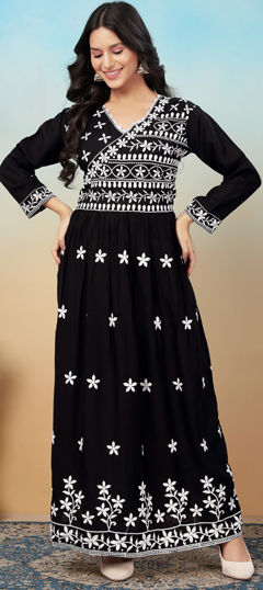 Orange color Salwar Kameez in Rayon fabric with Embroidered work
