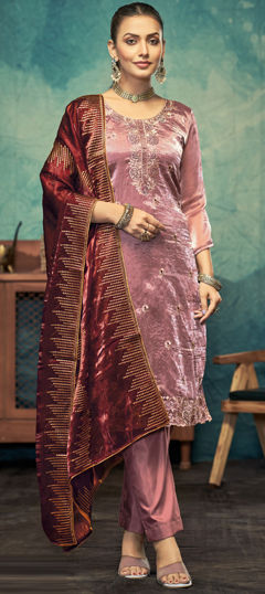 Pink and Majenta color Salwar Kameez in Satin Silk fabric with Embroidered, Stone, Swarovski work