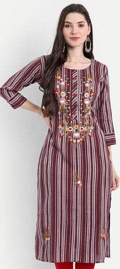 Red and Maroon, White and Off White color Kurti in Cotton fabric with Embroidered, Resham, Thread work