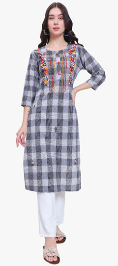 Multicolor color Kurti in Cotton fabric with Embroidered, Resham, Thread work