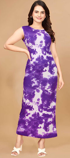 Purple and Violet color Dress in Lycra fabric with Printed work