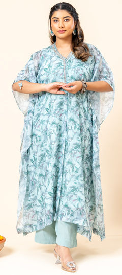 Blue color Salwar Kameez in Chiffon fabric with Printed work