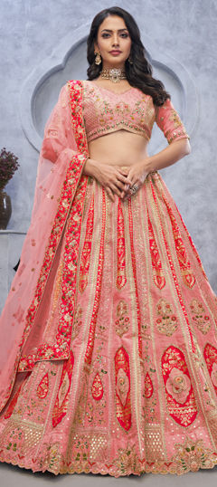 Pink and Majenta color Lehenga in Organza Silk fabric with Sequence, Stone work