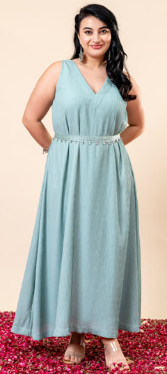 Blue color Dress in Georgette fabric with Lace work