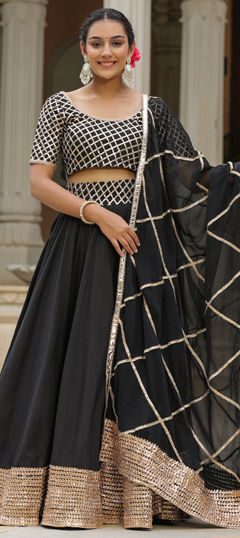 Black and Grey color Lehenga in Cotton fabric with Gota Patti work