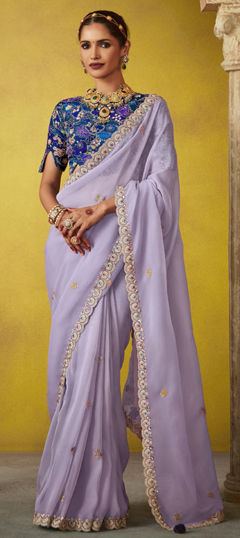 Purple and Violet color Saree in Organza Silk fabric with Sequence, Thread, Zari work