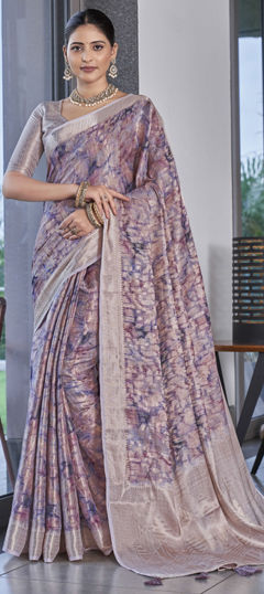 Multicolor color Saree in Silk fabric with Printed, Weaving work