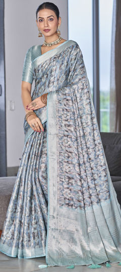 Multicolor color Saree in Silk fabric with Printed, Weaving work