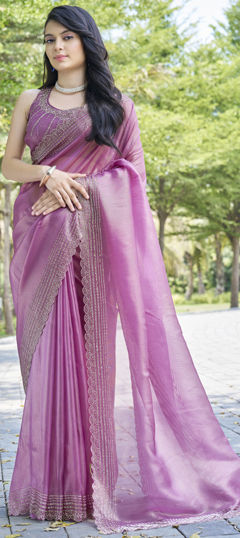 Pink and Majenta color Saree in Organza Silk fabric with Cut Dana, Stone work