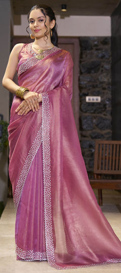 Pink and Majenta color Saree in Organza Silk fabric with Stone work