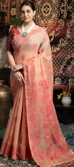 Pink and Majenta color Saree in Cotton fabric with Printed work