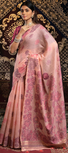 Pink and Majenta color Saree in Cotton fabric with Printed work