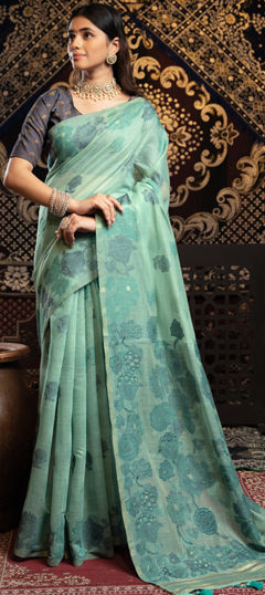 Blue color Saree in Cotton fabric with Printed work