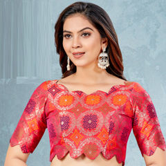 Pink and Majenta color Blouse in Silk fabric with Thread work