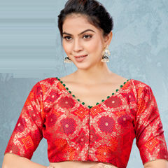 Red and Maroon color Blouse in Silk fabric with Thread work
