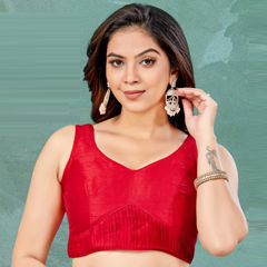 Red and Maroon color Blouse in Silk fabric with Thread work