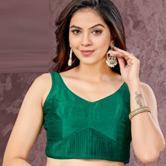 Green color Blouse in Silk fabric with Thread work