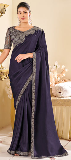 Purple and Violet color Saree in Silk fabric with Embroidered, Sequence, Thread work