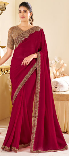 Pink and Majenta color Saree in Silk fabric with Embroidered, Sequence, Thread work