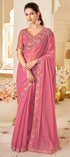 Pink and Majenta color Saree in Silk fabric with Embroidered, Sequence, Thread work