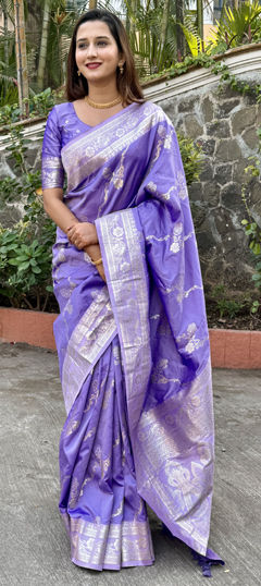 Purple and Violet color Saree in Banarasi Silk fabric with Weaving work