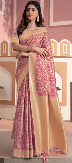 Pink and Majenta color Saree in Art Silk fabric with Printed, Weaving work